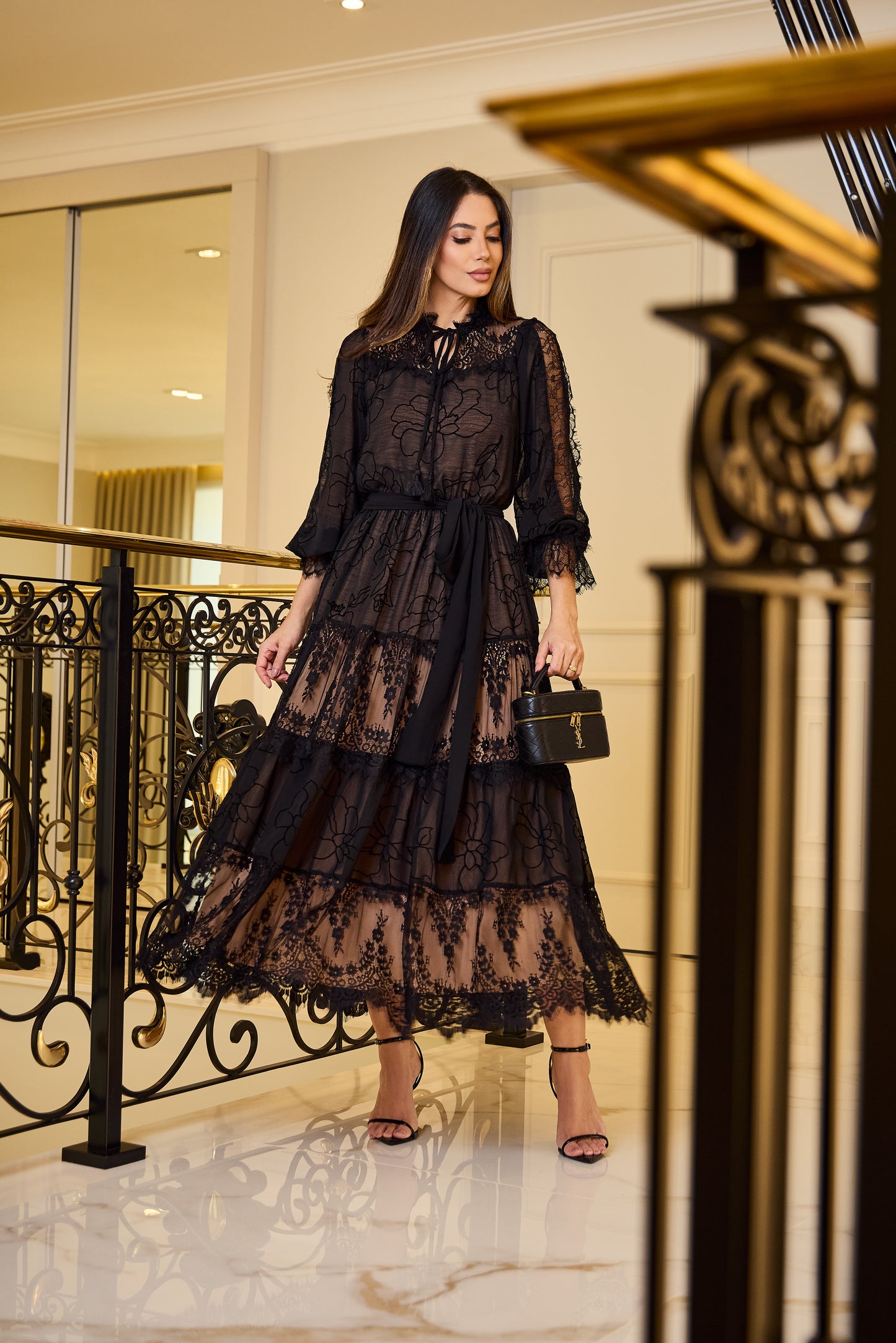 VESTIDO LUZIA FAZZOLLI CHIFFON DEVORE PRETO