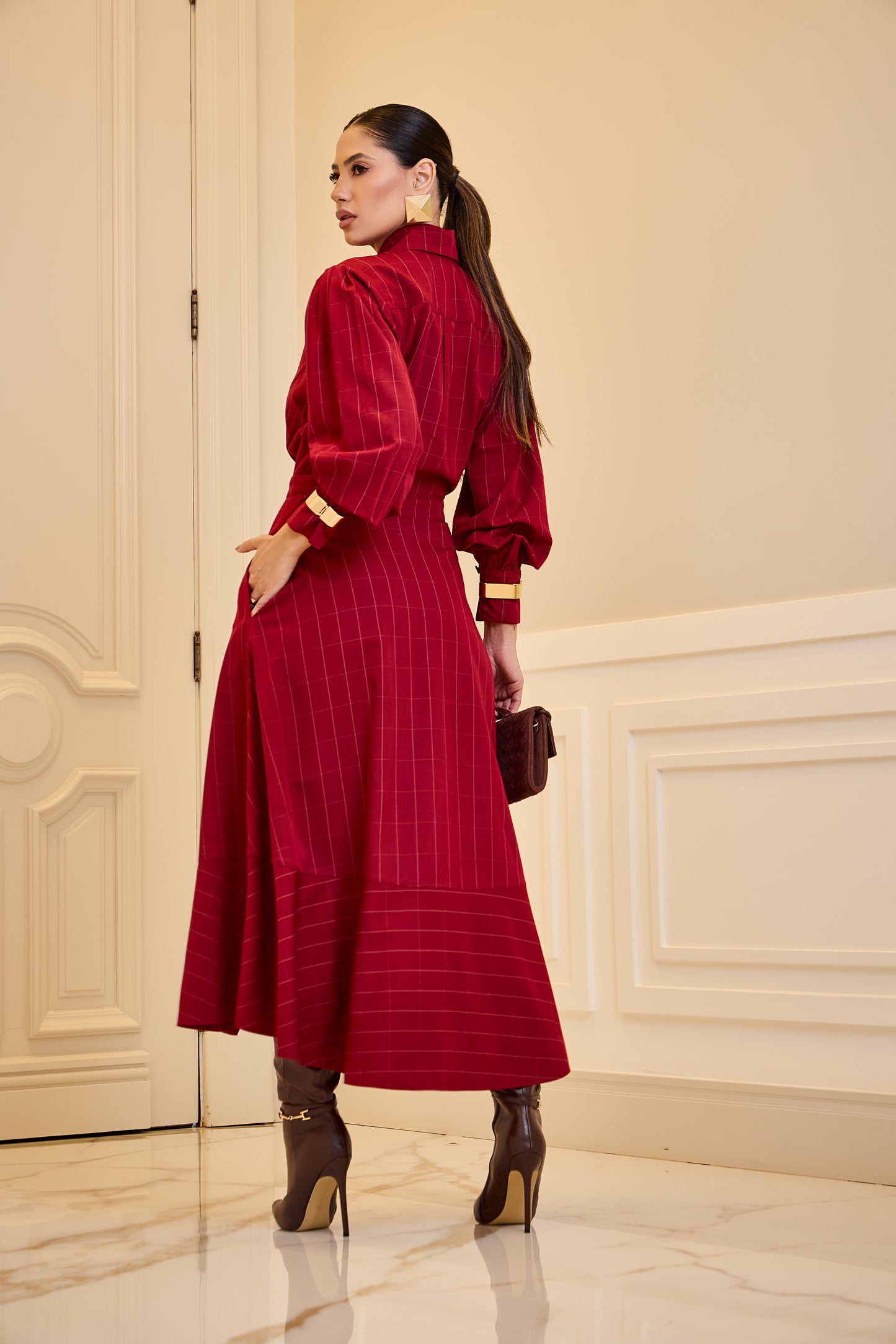 VESTIDO LUZIA FAZZOLLI XADREZ C AMARRAÇÃO VERM ESC