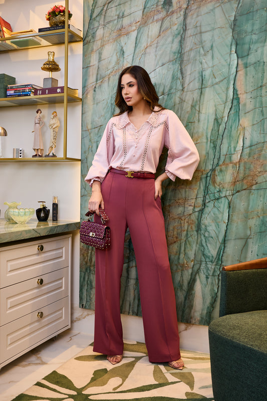 CAMISA LUZIA FAZZOLLI LINHO C ENTREMEIO ROSE