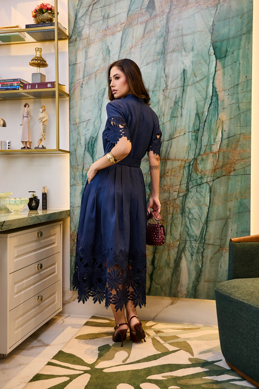 VESTIDO LUZIA FAZZOLLI LINHO C ENTREMEIO MARINHO