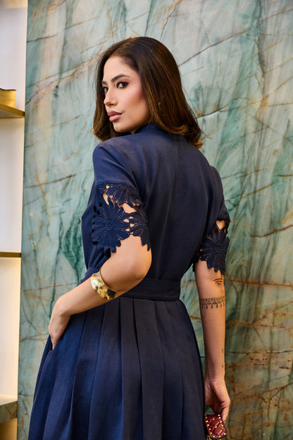 VESTIDO LUZIA FAZZOLLI LINHO C ENTREMEIO MARINHO