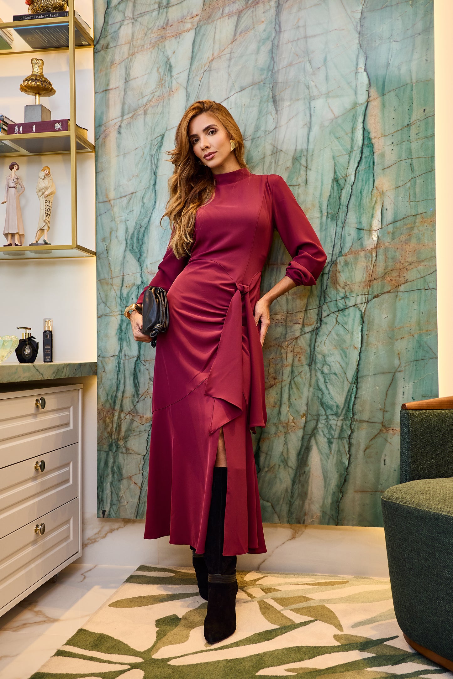VESTIDO LUZIA FAZZOLLI ALFAIA DRAPEADO VINHO