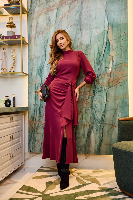 VESTIDO LUZIA FAZZOLLI ALFAIA DRAPEADO VINHO