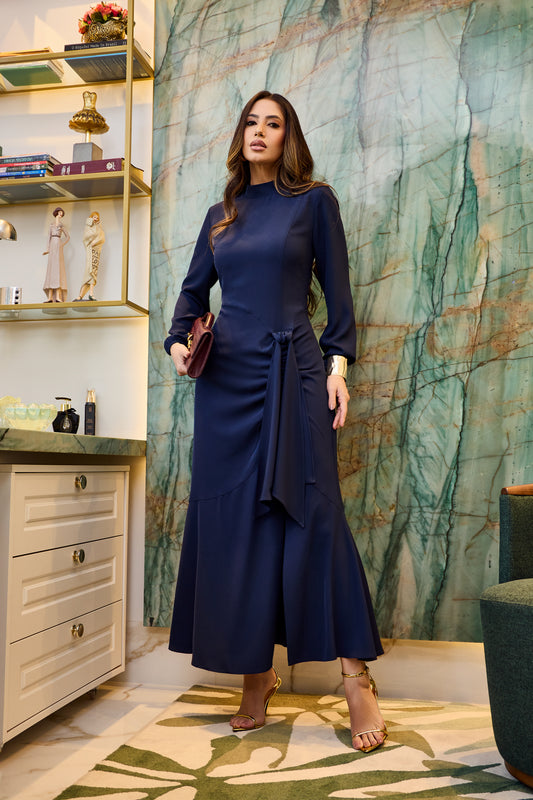 VESTIDO LUZIA FAZZOLLI ALFAIA DRAPEADO MARINHO