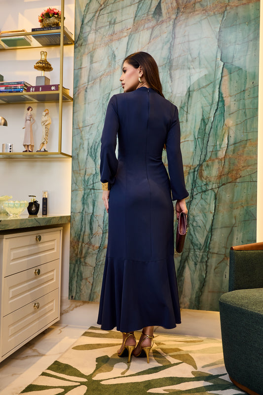 VESTIDO LUZIA FAZZOLLI ALFAIA DRAPEADO MARINHO