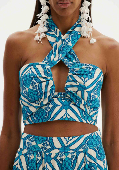 Top Amarante Cropped Estampado Azul
