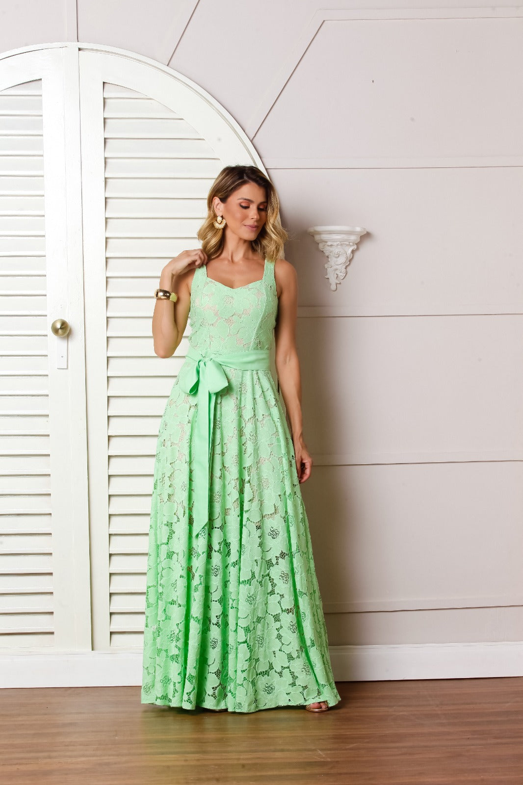 Vestido Anamês Luana Verde Com Cinto