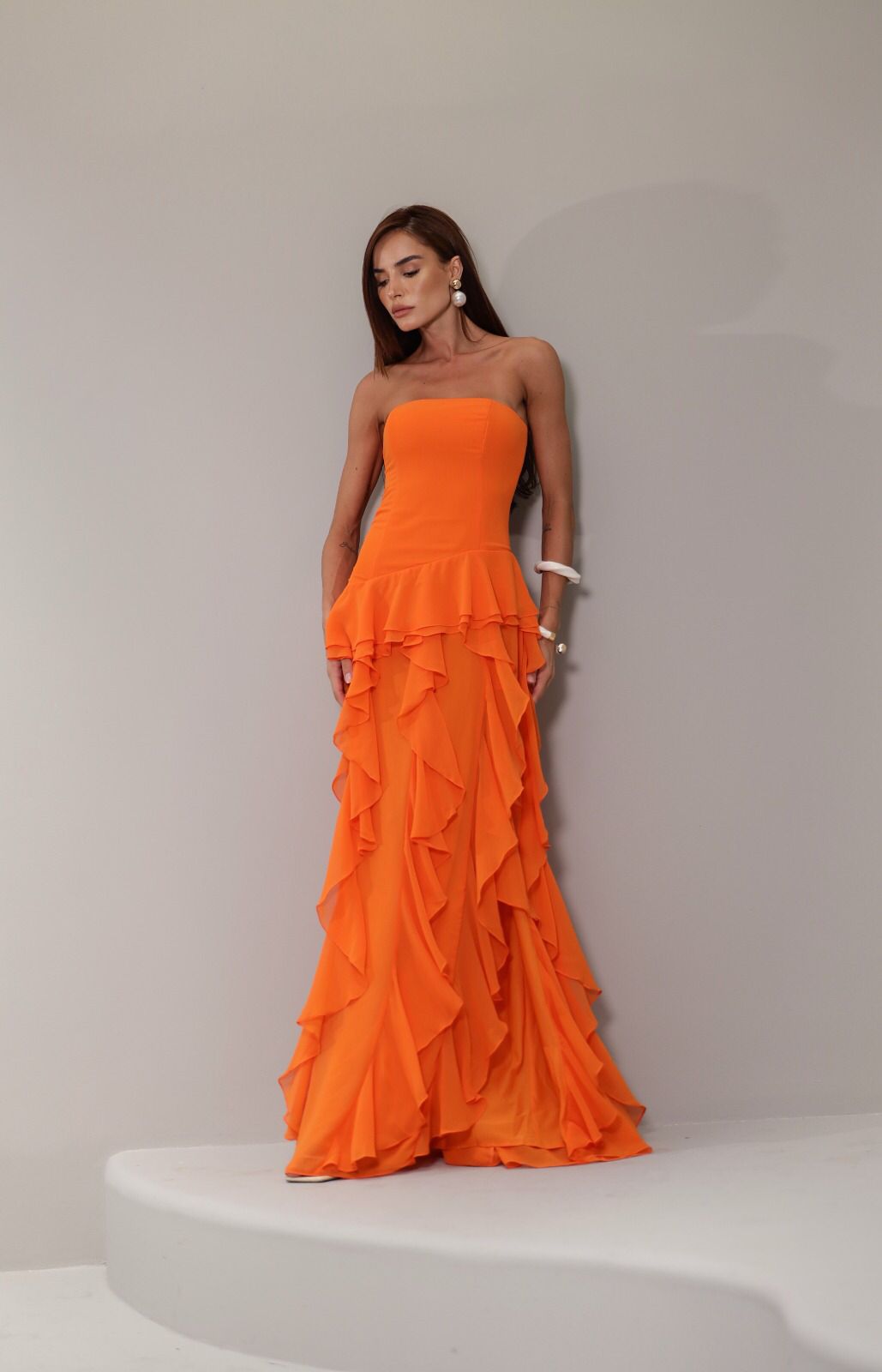 VESTIDO AMICCI LONGO AURUM LARANJA