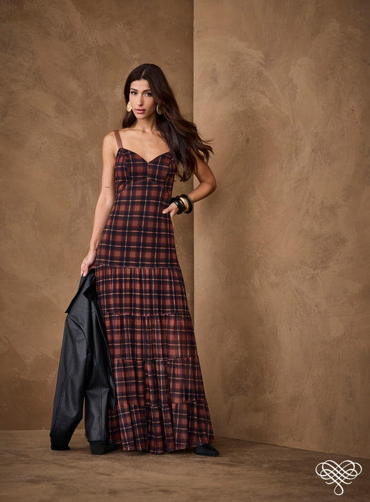 VESTIDO ARTSY LONGO GABRIELY MARROM
