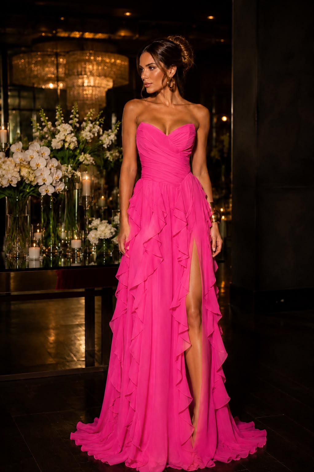 VESTIDO SRBRAND LONGO TRANÇADO COSTAS FUCSIA
