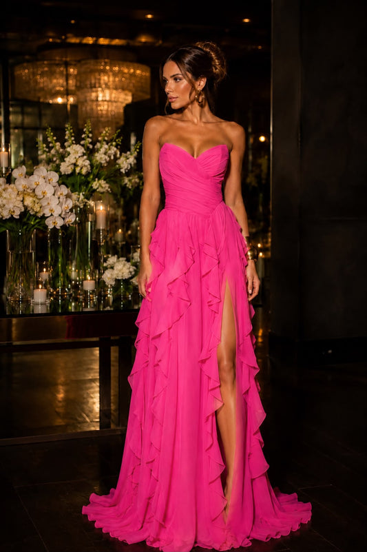 VESTIDO SRBRAND LONGO TRANÇADO COSTAS FUCSIA