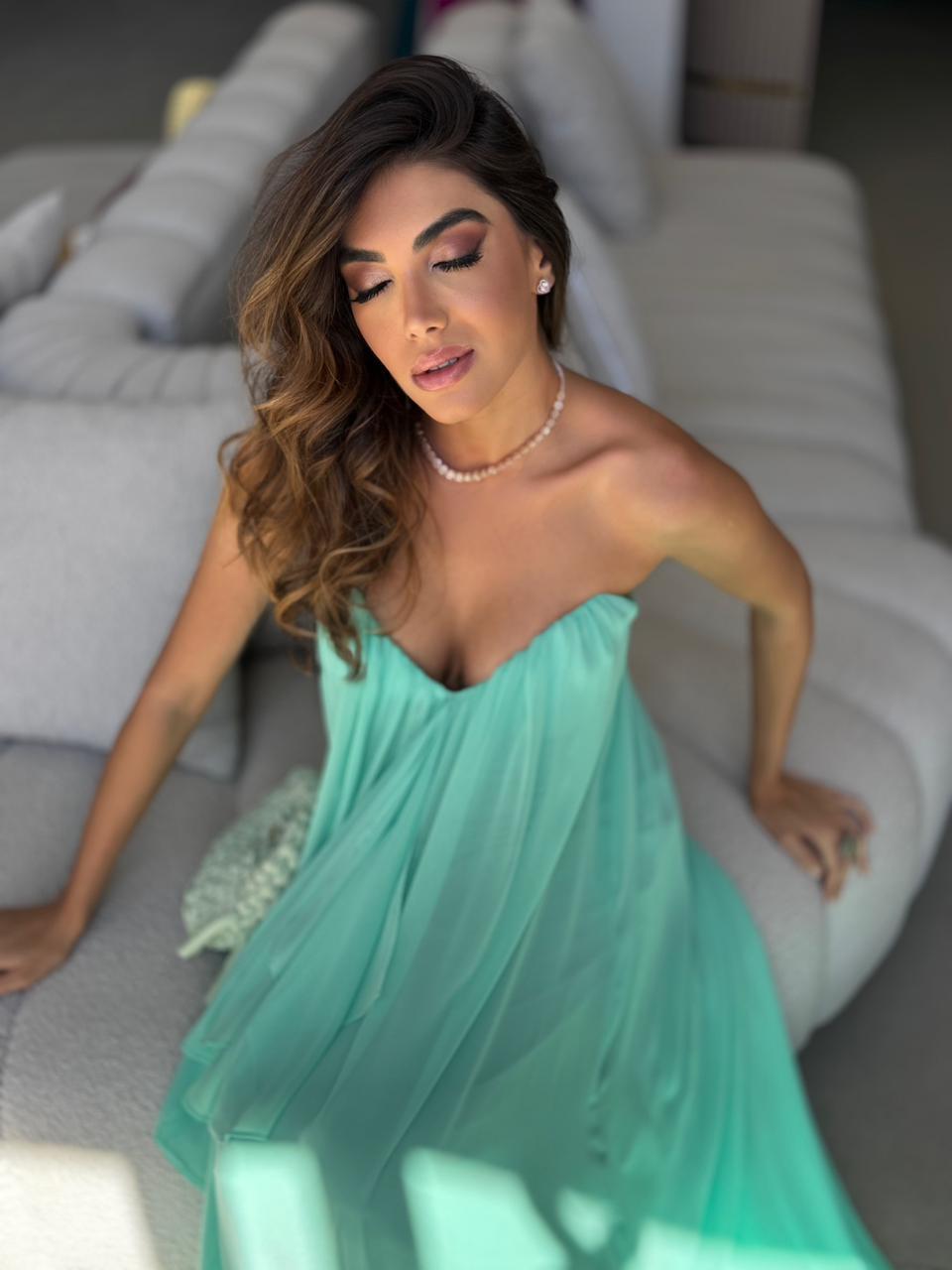 Vestido dpsco longo mia verde menta