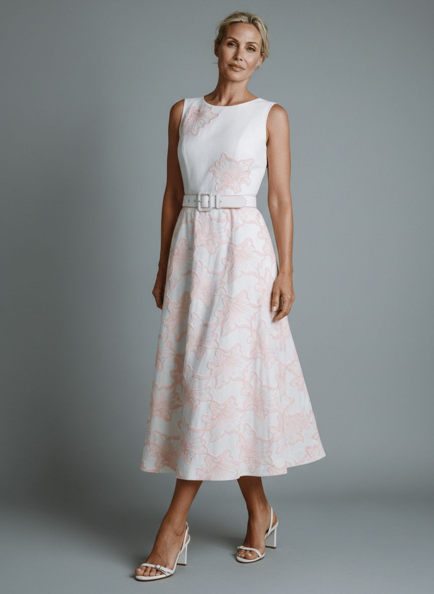 VESTIDO LUZIA FAZZOLLI LINHO BORDADO ROSA CLARO