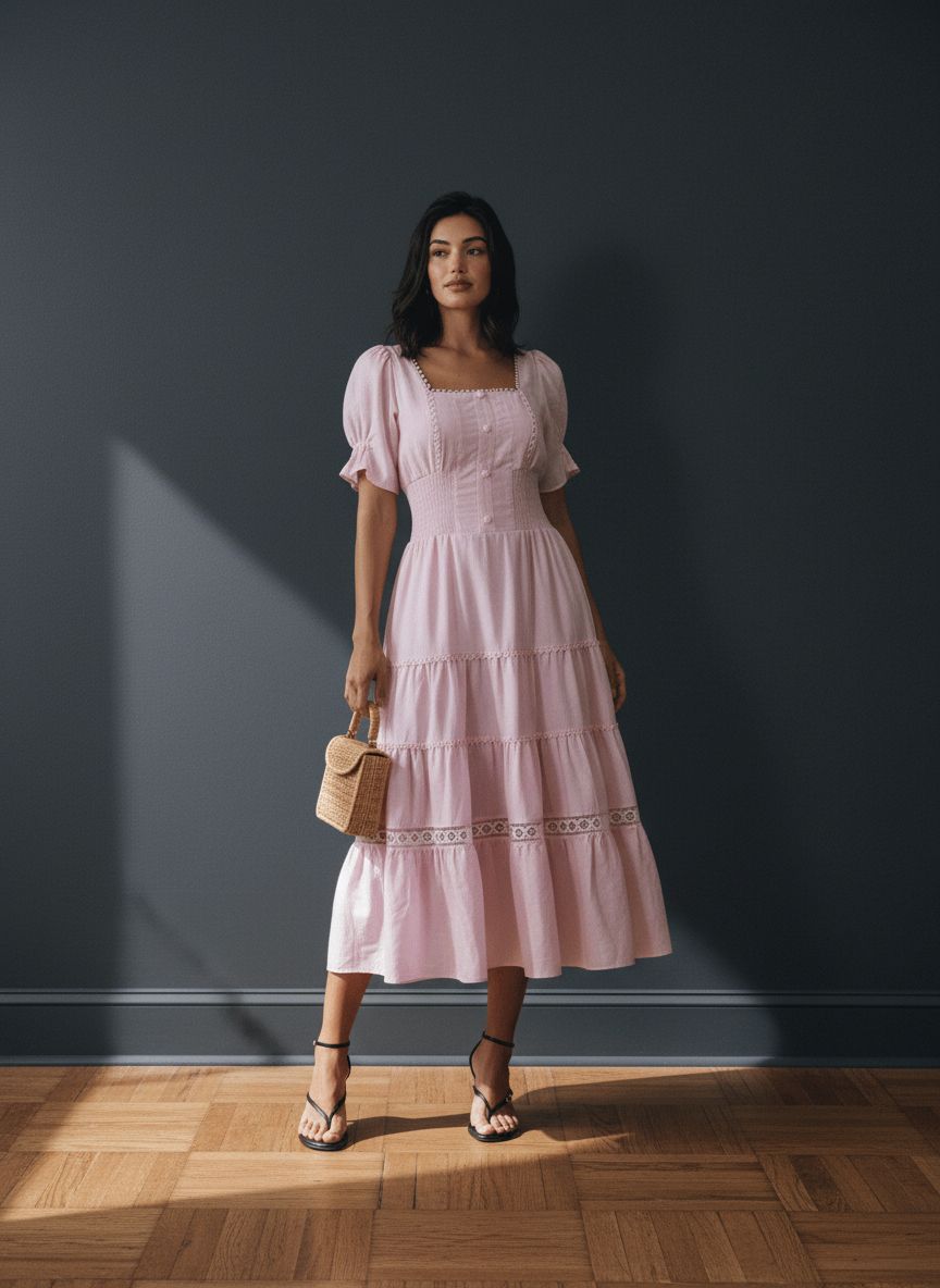 VESTIDO LUZIA FAZZOLLI LINHO DETALHE ENTREMEIO ROSA