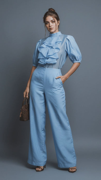 Conjunto luzia fazzolli organza liocel azul