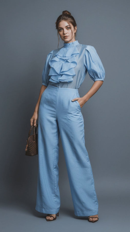 Conjunto luzia fazzolli organza liocel azul