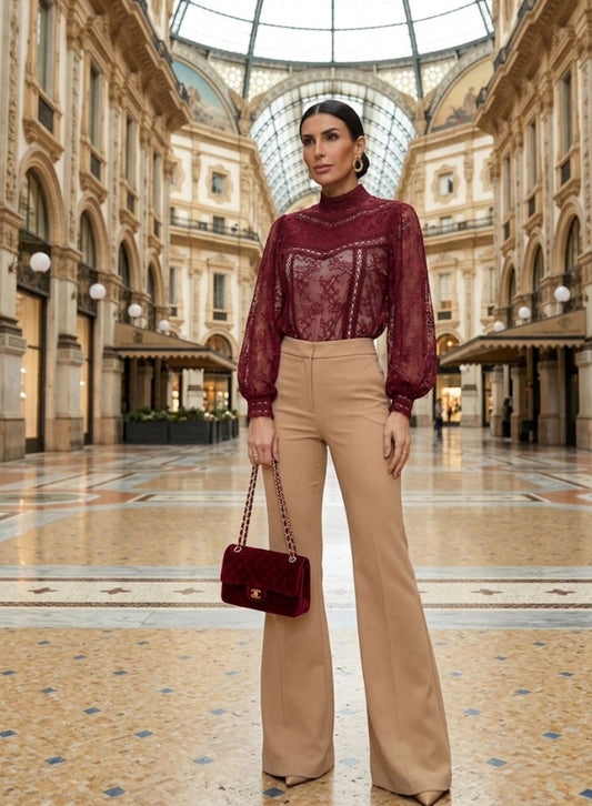 BLUSA LUZIA FAZZOLLI RENDA C ENTREMEIO VINHO