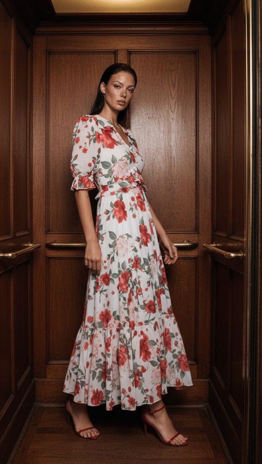 Vestido luzia fazzolli tule estampado c nesgas