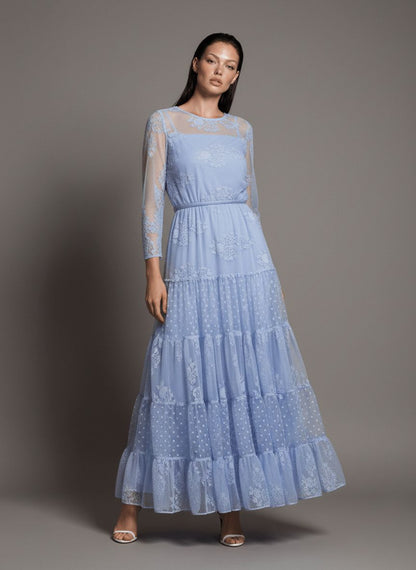 Vestido luzia fazzolli tule compose azul claro