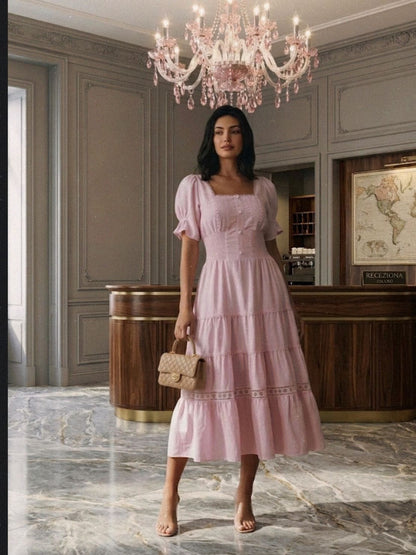 VESTIDO LUZIA FAZZOLLI LINHO DETALHE ENTREMEIO ROSA