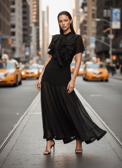 Saia luzia fazzolli chiffon longa d plissado