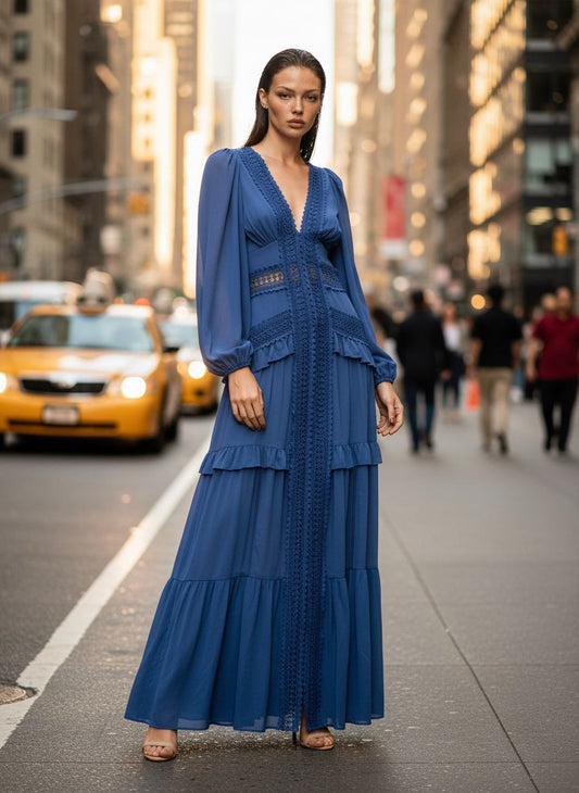 VESTIDO AVE RARA LONGO BELINDA AZUL