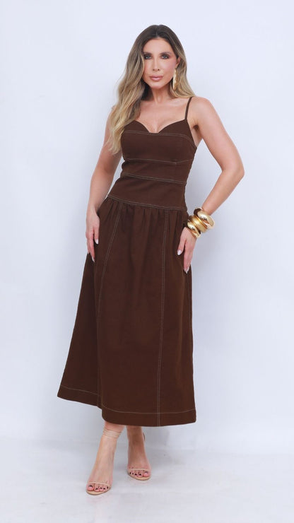VESTIDO ANAMÊS JOSIANE MARROM