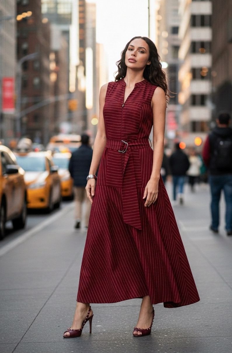 VESTIDO ARTSY LONGO ANITA MARSALA