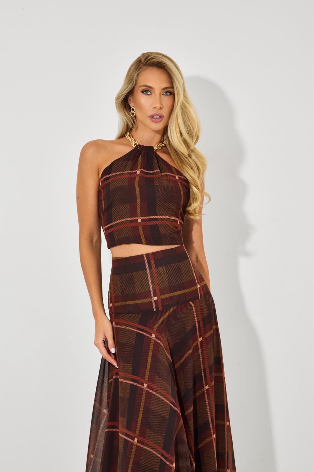 CONJUNTO LILY BELLE XADREZ MARROM