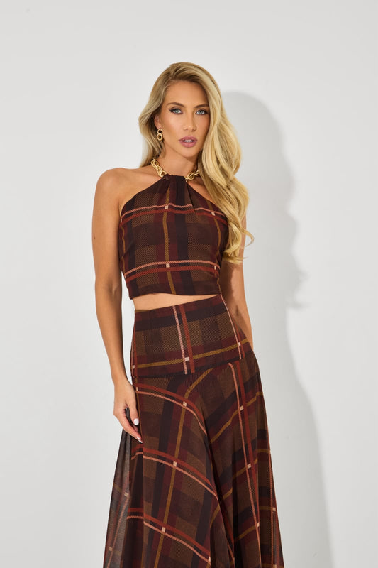 CONJUNTO LILY BELLE XADREZ MARROM