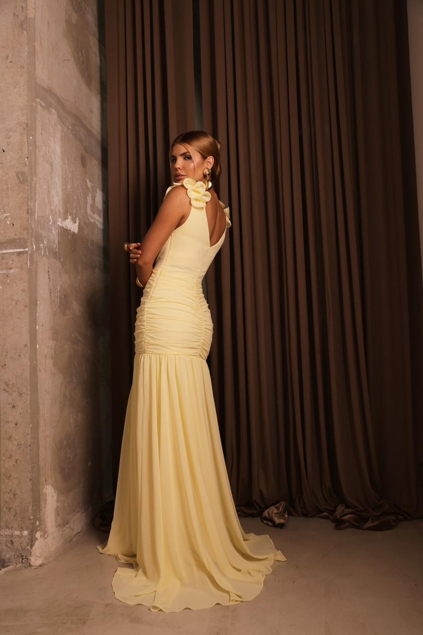 VESTIDO SRBRAND DRAPEADO AMARELO
