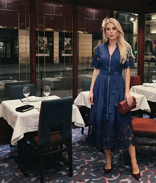 VESTIDO LUZIA FAZZOLLI LINHO C ENTREMEIO MARINHO