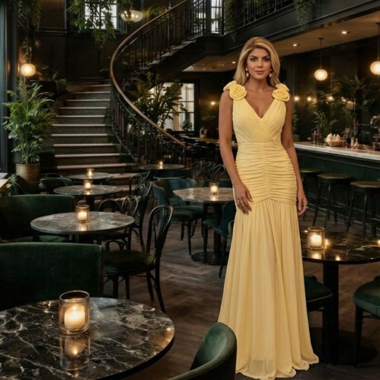 VESTIDO SRBRAND DRAPEADO AMARELO