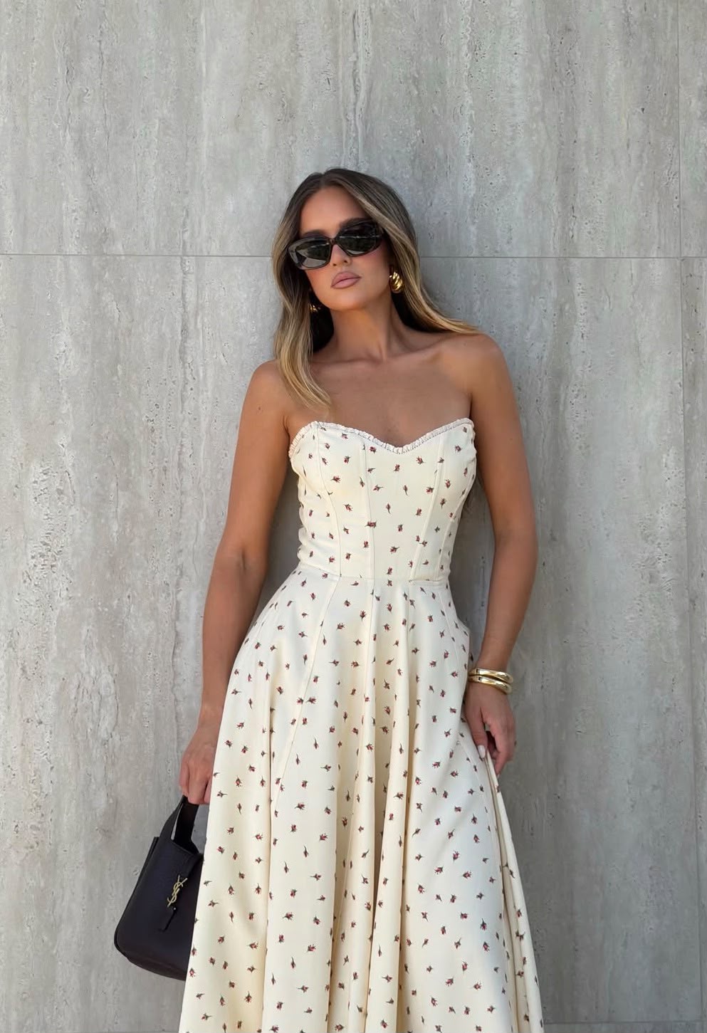 VESTIDO CLOUDE BRUNA ESTAMPADO CREME