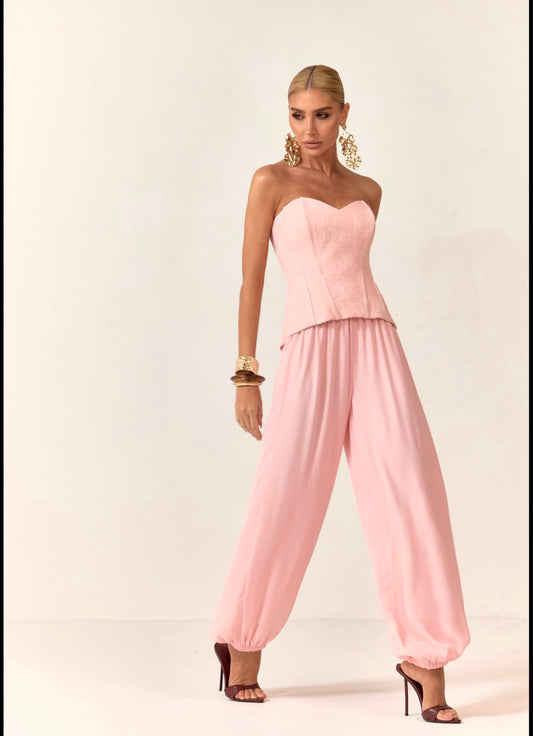 CONJUNTO CLOSET DELUXE CALÇA BALÃO E CORSET BORDADO