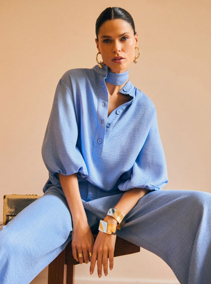 BLUSA RAIZZ MG BUFANTE AZUL CELESTE