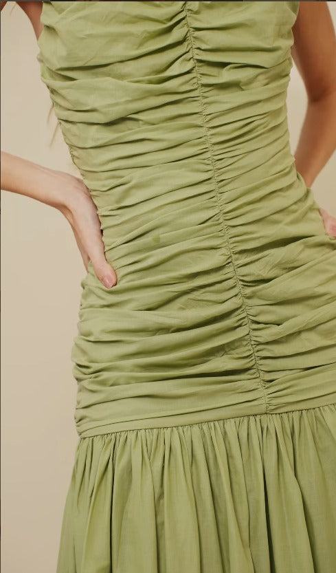VESTIDO VIBER ALGODÃO DRAPEADO VERDE