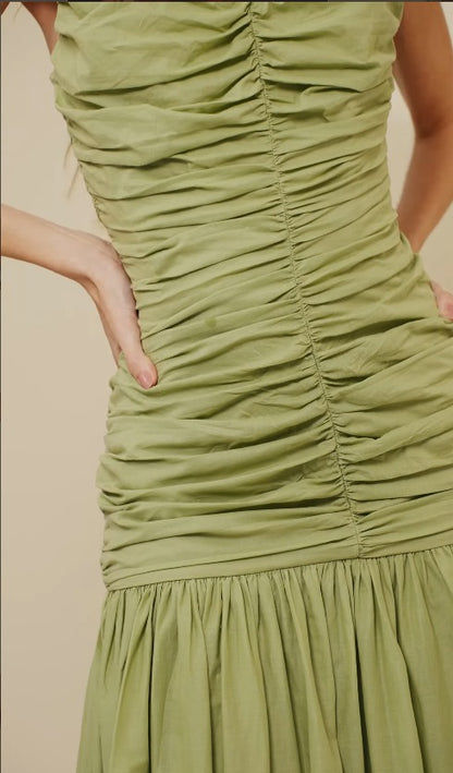 VESTIDO VIBER ALGODÃO DRAPEADO VERDE