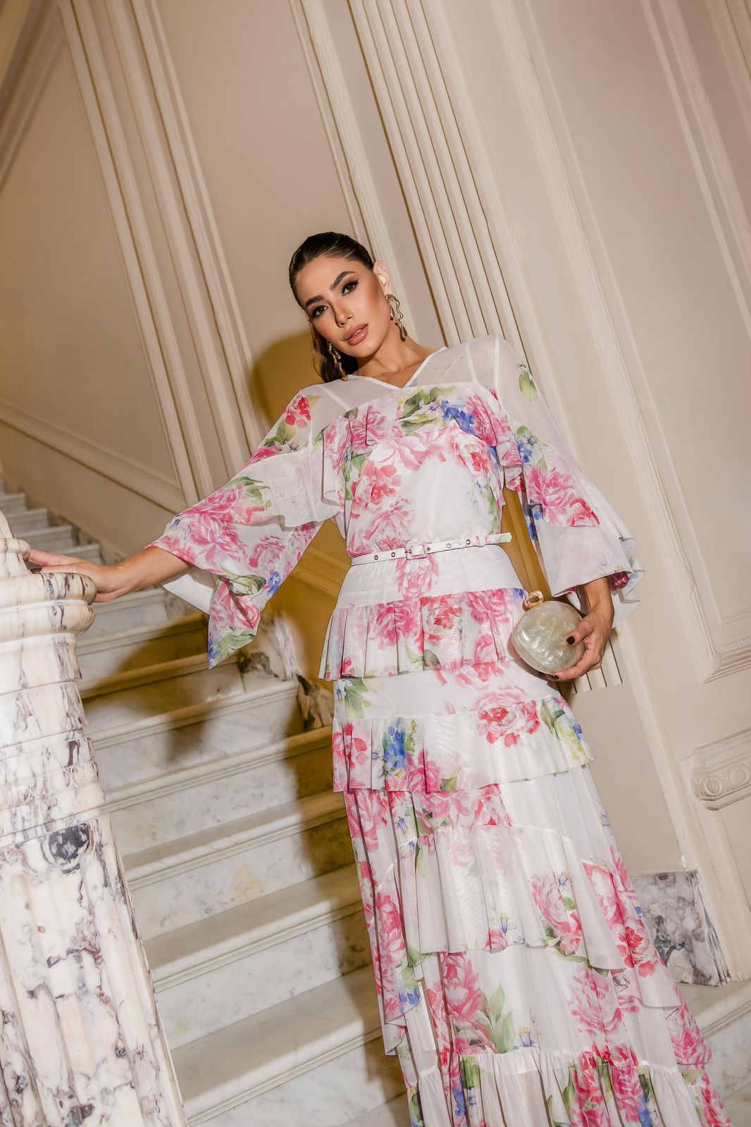 Vestido Luzia Fazzolli Tule Estampado Floral