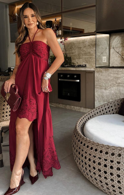 Vestido raizz fernanda longo vinho