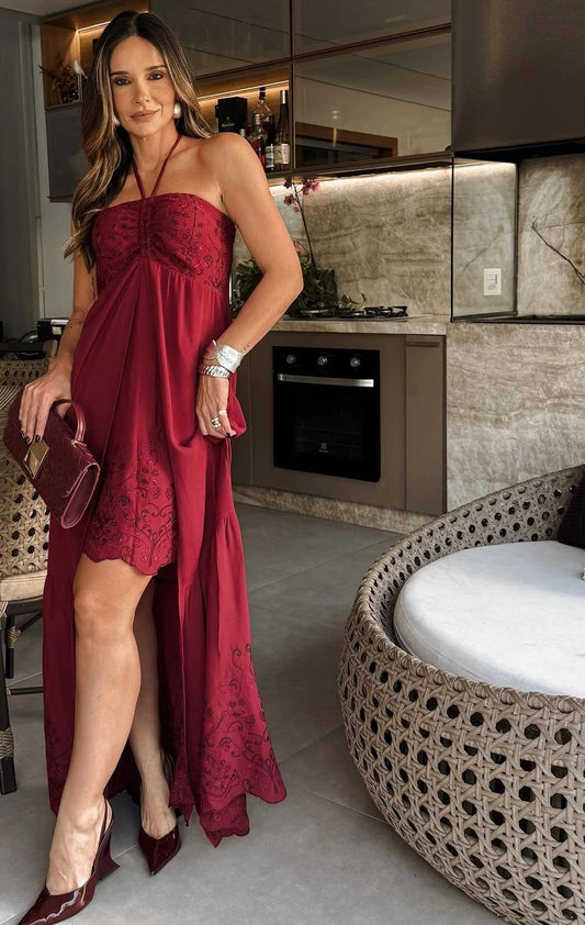 Vestido raizz fernanda longo vinho