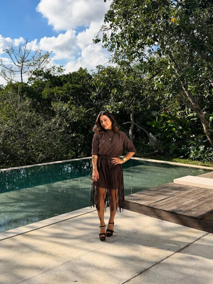 Vestido Raizz Liandra Marrom Cinto