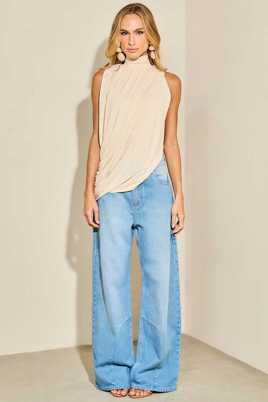 BLUSA LULEG ASSIMÉTRICA JERSEY AREIA