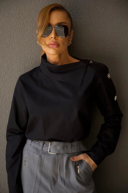 BLUSA LILY BELLE ML DETALHE PRETO