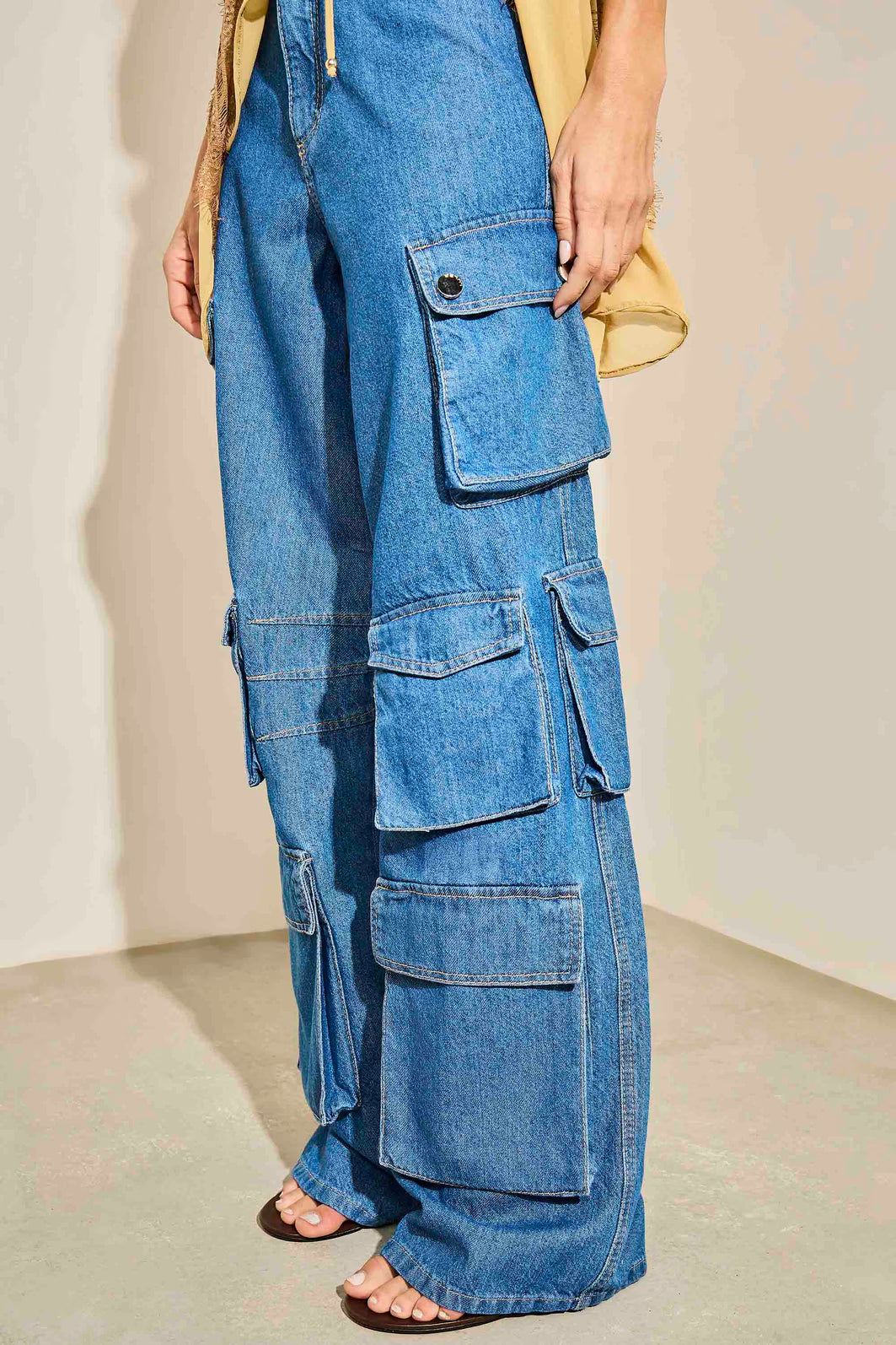CALÇA LULEG JEANS BOLSO CARGO