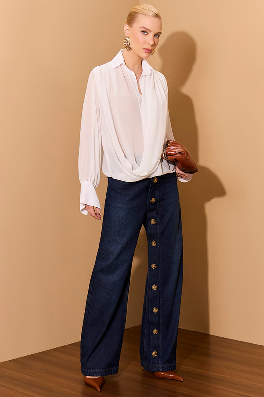 CALÇA LULEG VINTAGE C BOTÕES JEANS