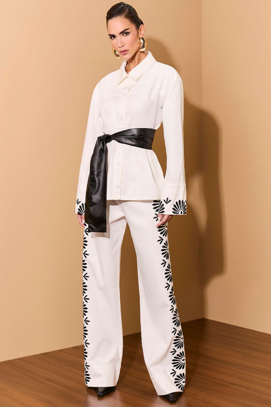 CALÇA LULEG SARJA C BABADOS OFF WHITE