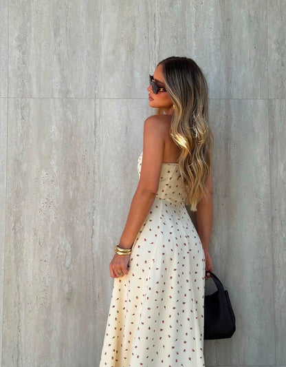 VESTIDO CLOUDE BRUNA ESTAMPADO CREME
