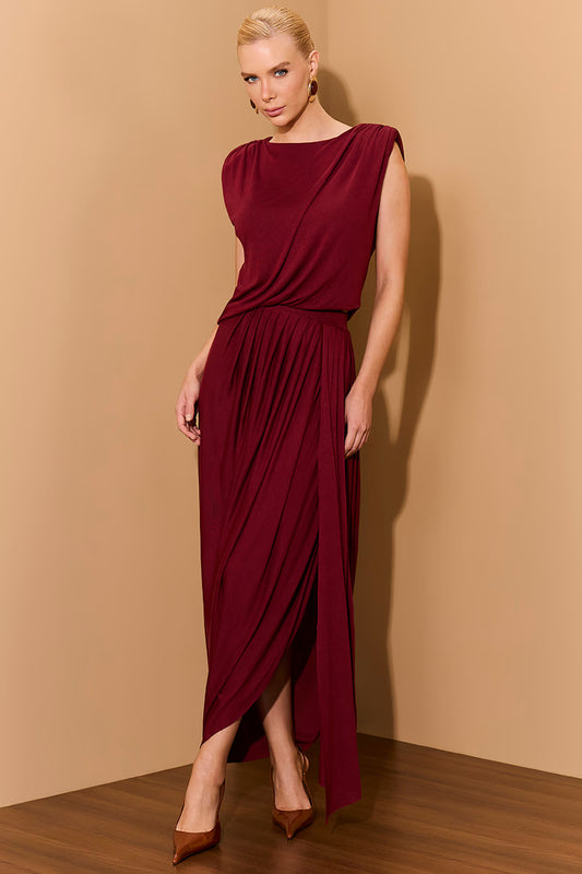CONJUNTO LULEG SAIA E BLUSA DRAPEADO MARSALA