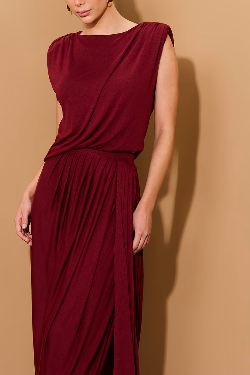 CONJUNTO LULEG SAIA E BLUSA DRAPEADO MARSALA